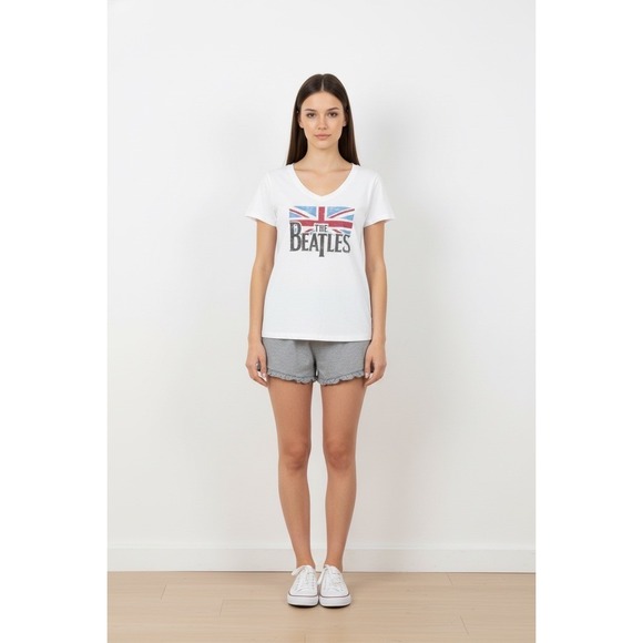 The Beatles Union Jack T Shirt And Lounge Shorts Set Women's, Size L, NWOT - Picture 7 of 7